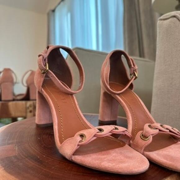 Coach Link Peony Pink Suede Ankle Strap Heel Sandal - Picture 3 of 10